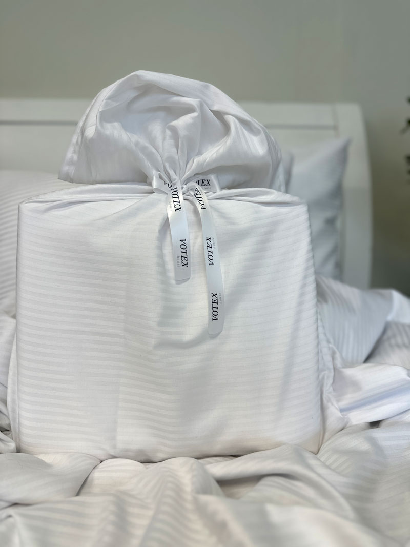 Voodipesukomplekt puuvillasatiin Triipsatiin White - Pilt 3